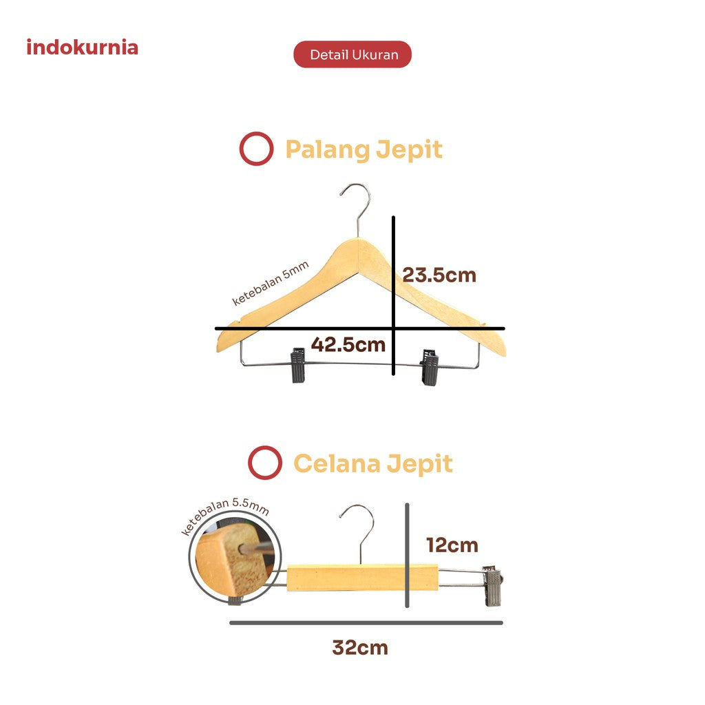 Indokurnia Hanger Kayu Jepitan Premium